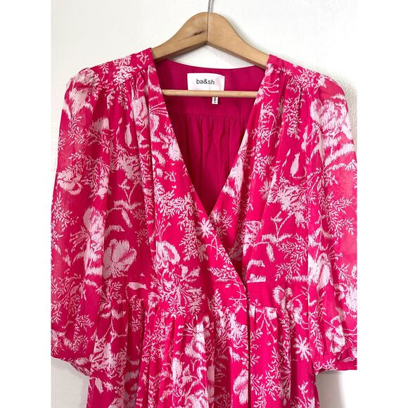 BA&SH NWOT Ulia Floral Wrap Tropical Mini Dress in Rose Size M - Picture 8 of 16
